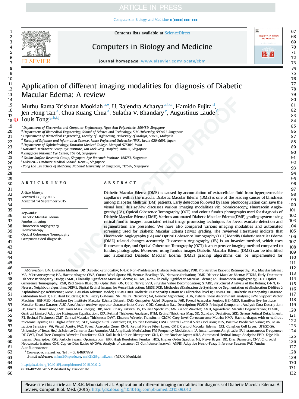 Application of different imaging modalities for diagnosis of Diabetic Macular Edema: A review