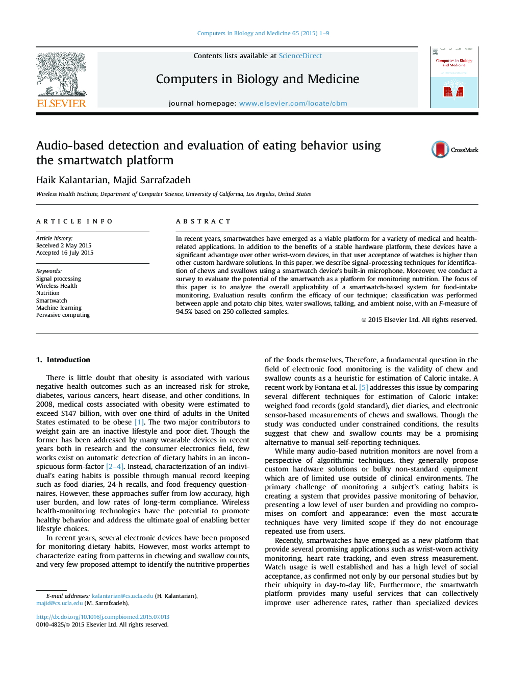 Audio-based detection and evaluation of eating behavior using the smartwatch platform