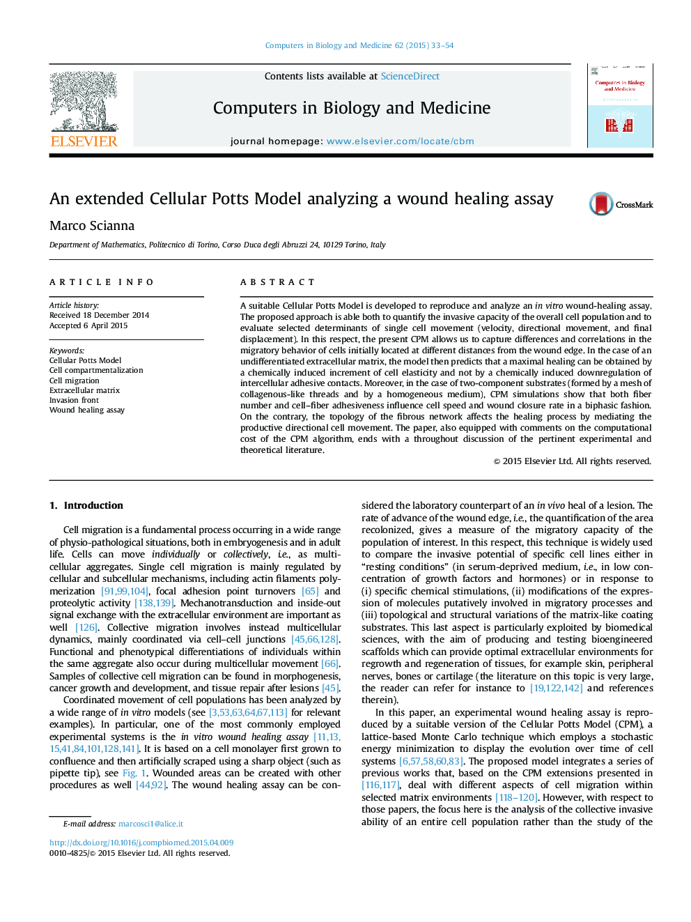 عکس صفحه اول مقاله: An extended Cellular Potts Model analyzing a wound healing assay An extended Cellular Potts Model analyzing a wound healing assay