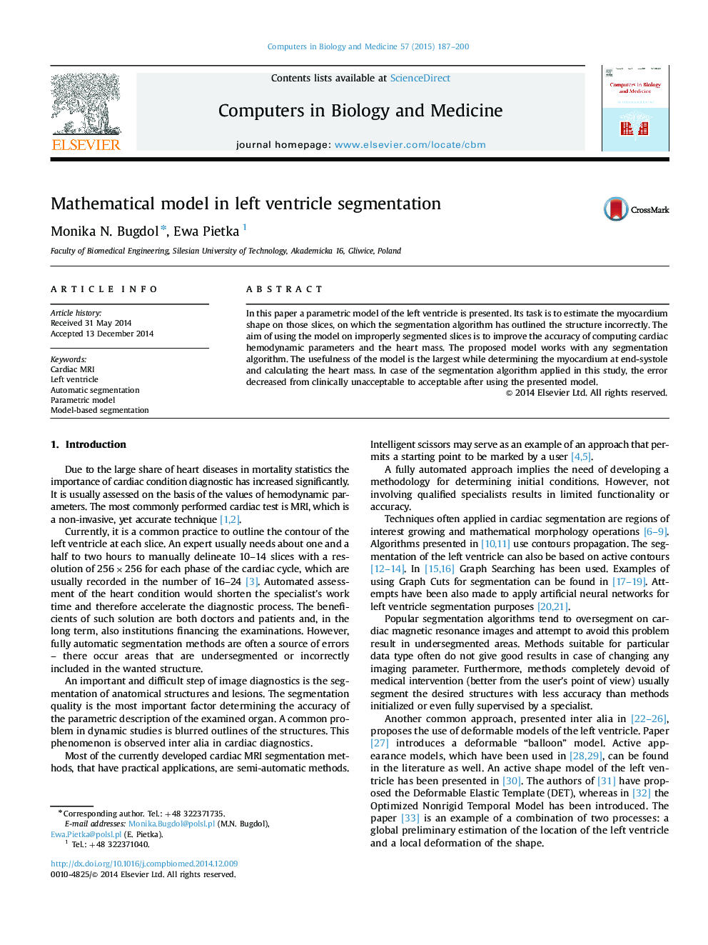 Mathematical model in left ventricle segmentation