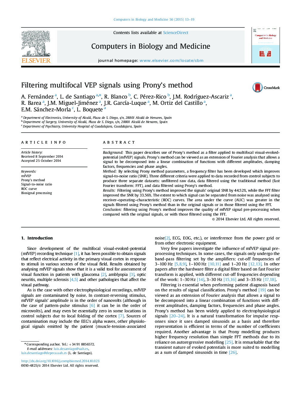 Filtering multifocal VEP signals using Prony's method