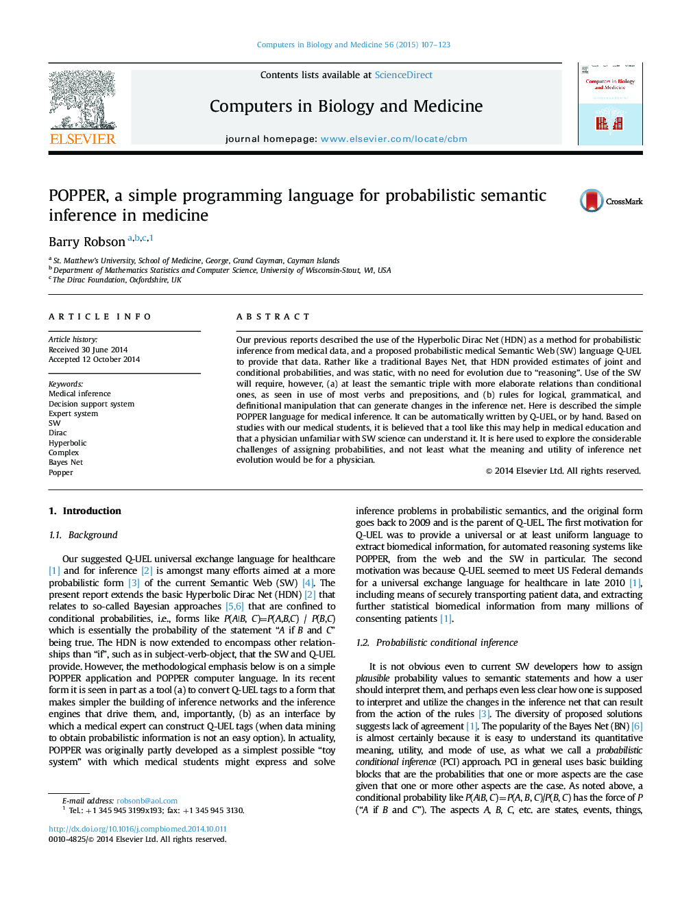 POPPER, a simple programming language for probabilistic semantic inference in medicine