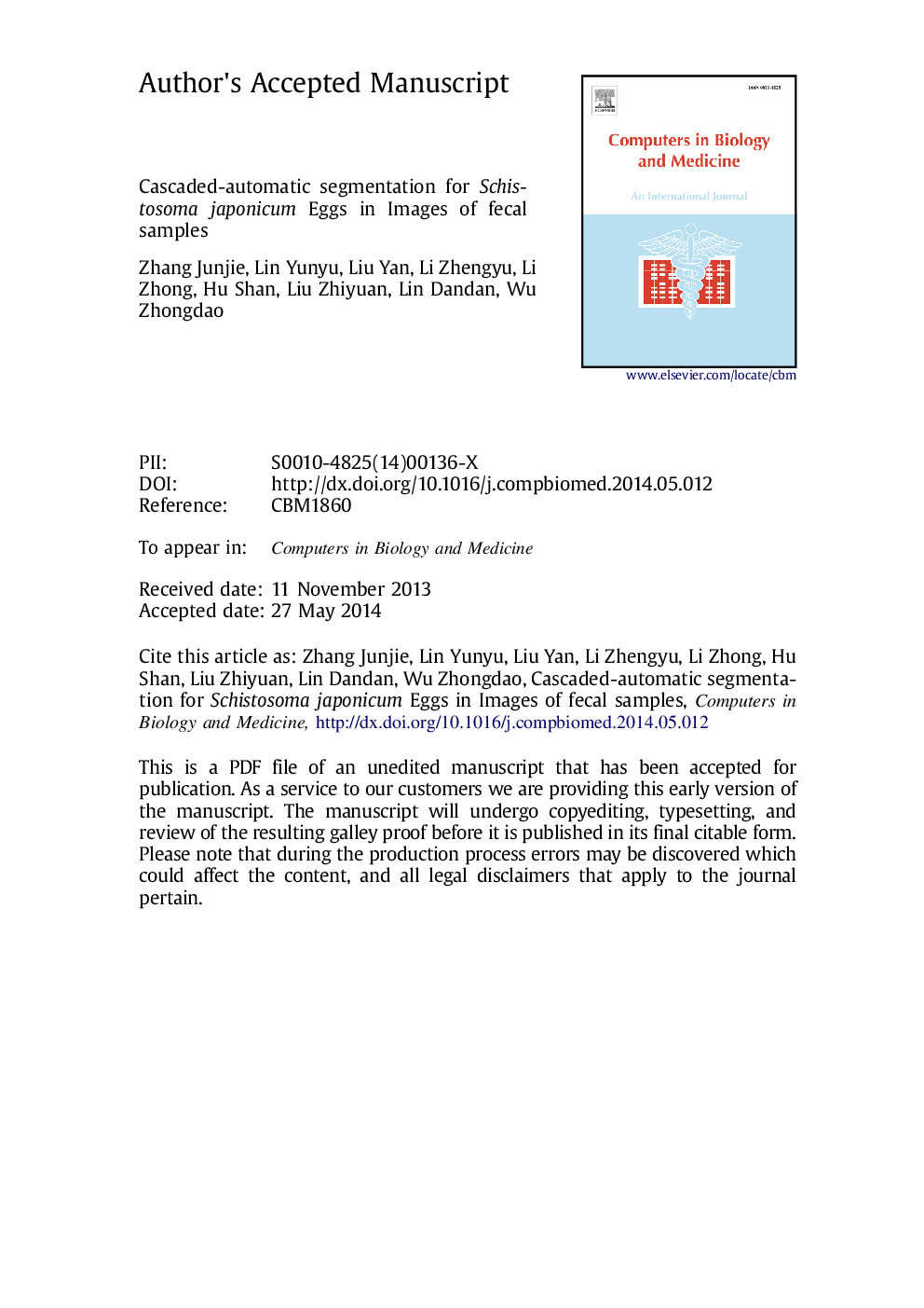 Cascaded-Automatic Segmentation for Schistosoma japonicum eggs in images of fecal samples