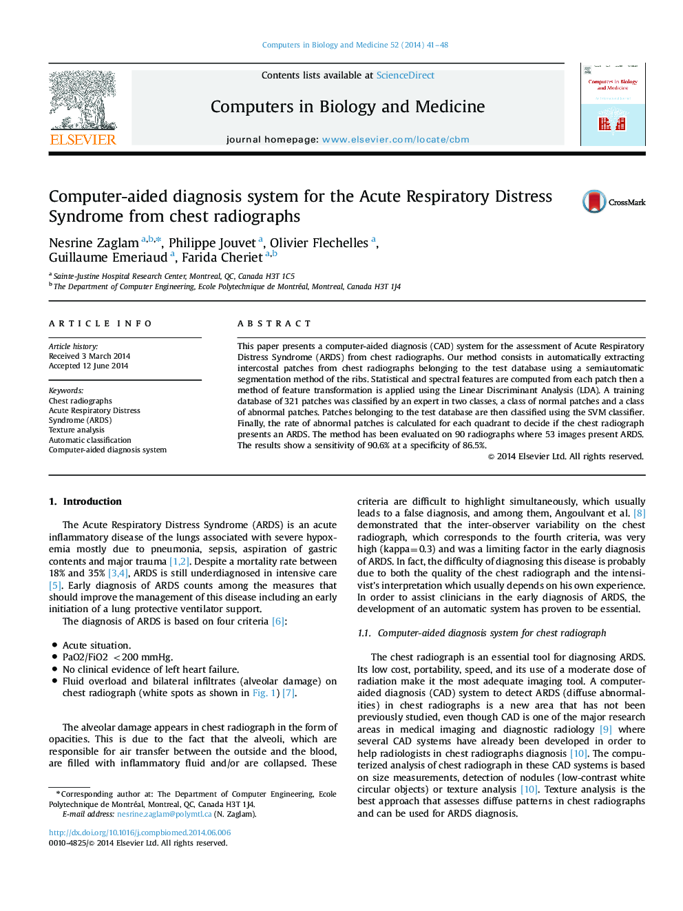 Computer-aided diagnosis system for the Acute Respiratory Distress Syndrome from chest radiographs