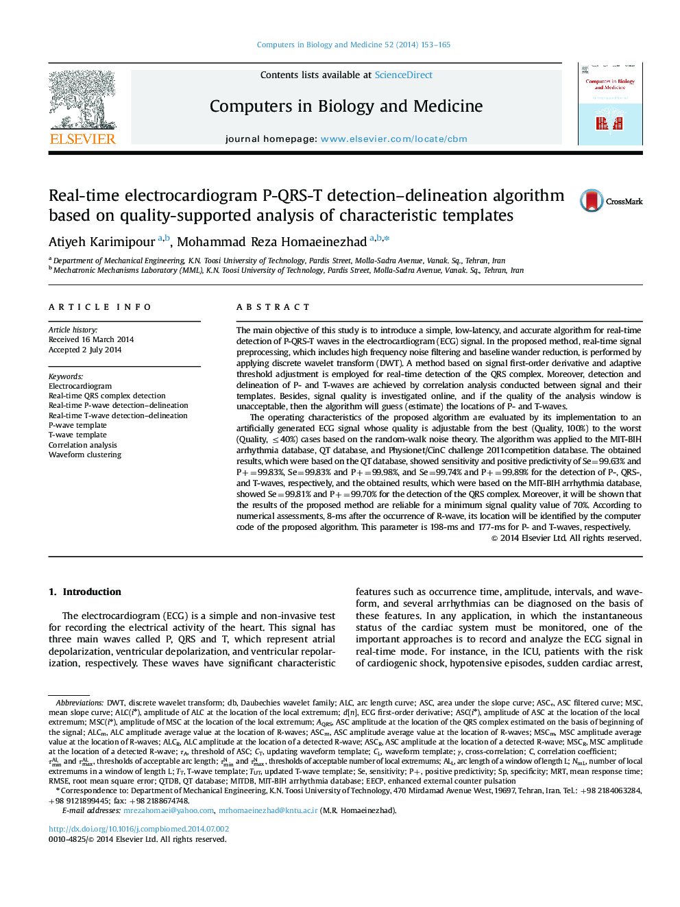 Real-time electrocardiogram P-QRS-T detection-delineation algorithm based on quality-supported analysis of characteristic templates