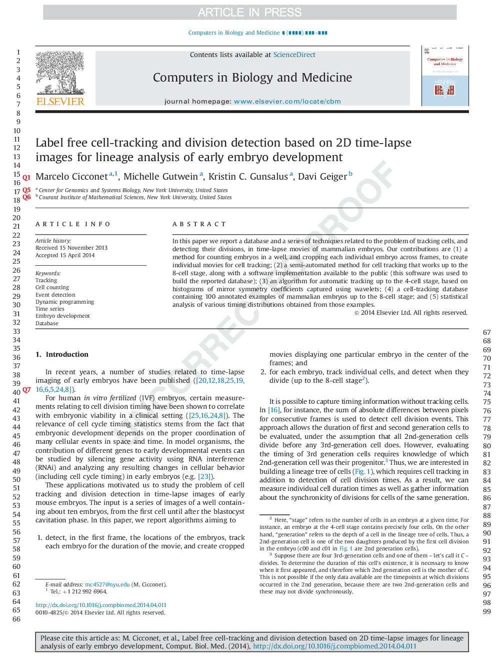 Label free cell-tracking and division detection based on 2D time-lapse images for lineage analysis of early embryo development