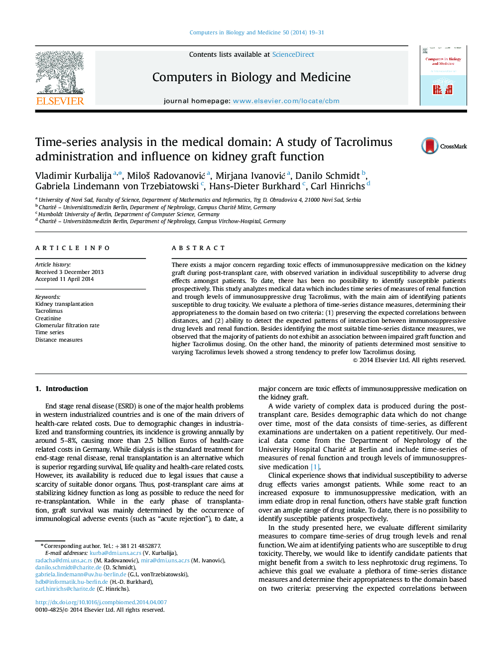 Time-series analysis in the medical domain: A study of Tacrolimus administration and influence on kidney graft function