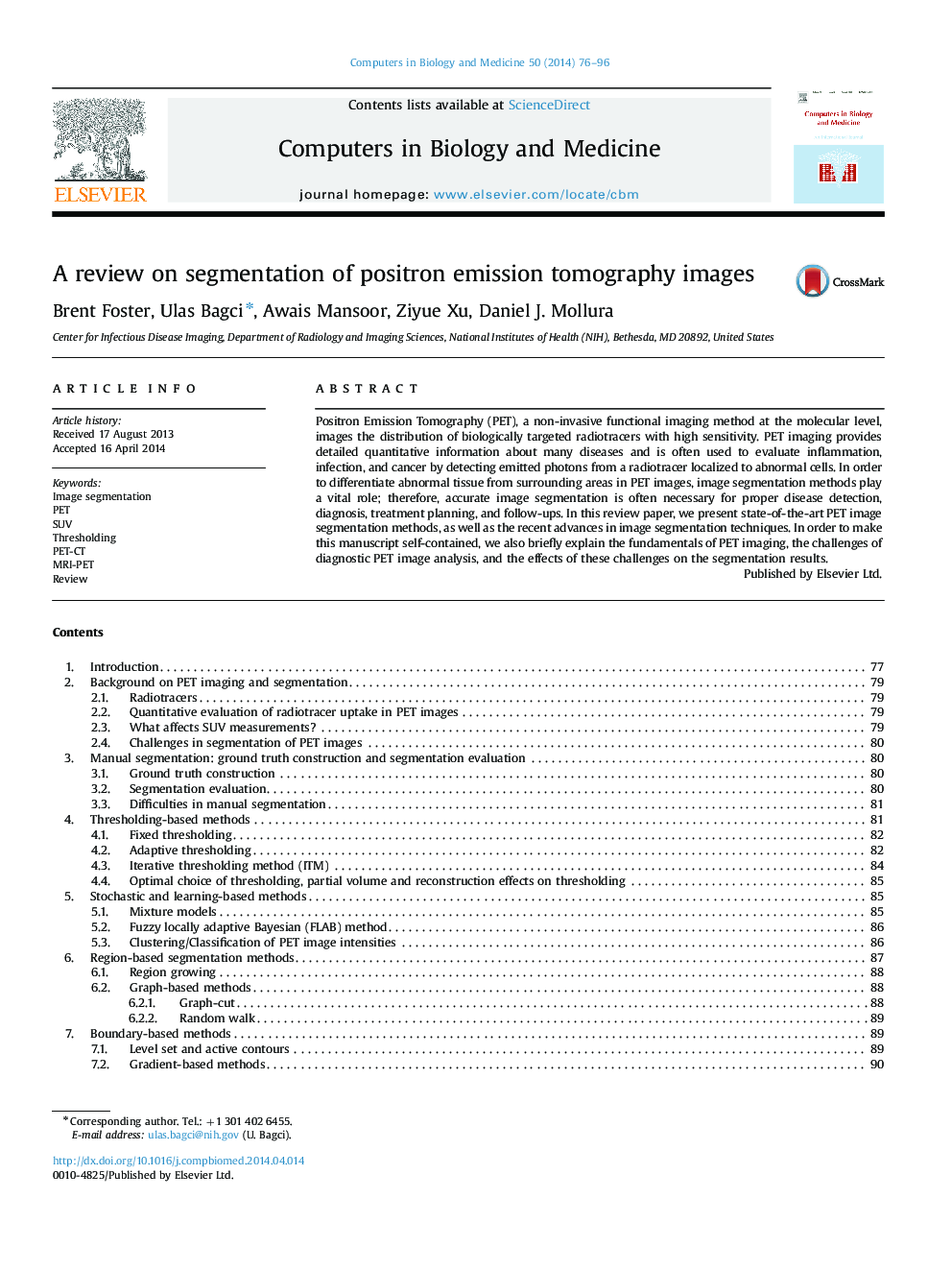 A review on segmentation of positron emission tomography images