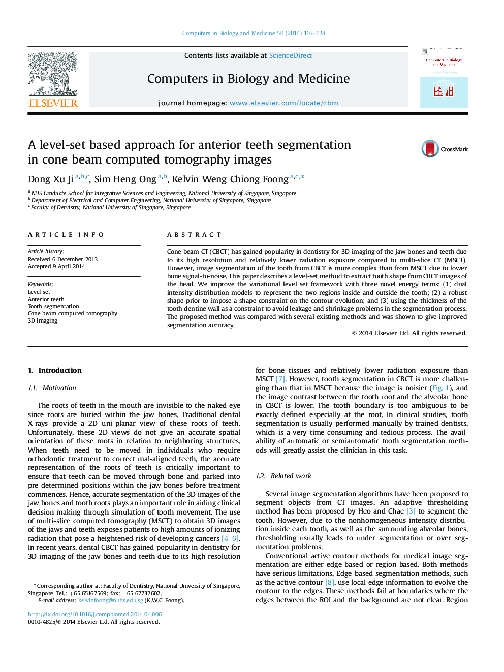 A level-set based approach for anterior teeth segmentation in cone beam computed tomography images