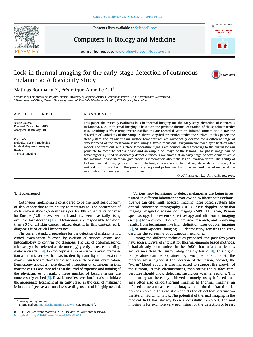 Lock-in thermal imaging for the early-stage detection of cutaneous melanoma: A feasibility study