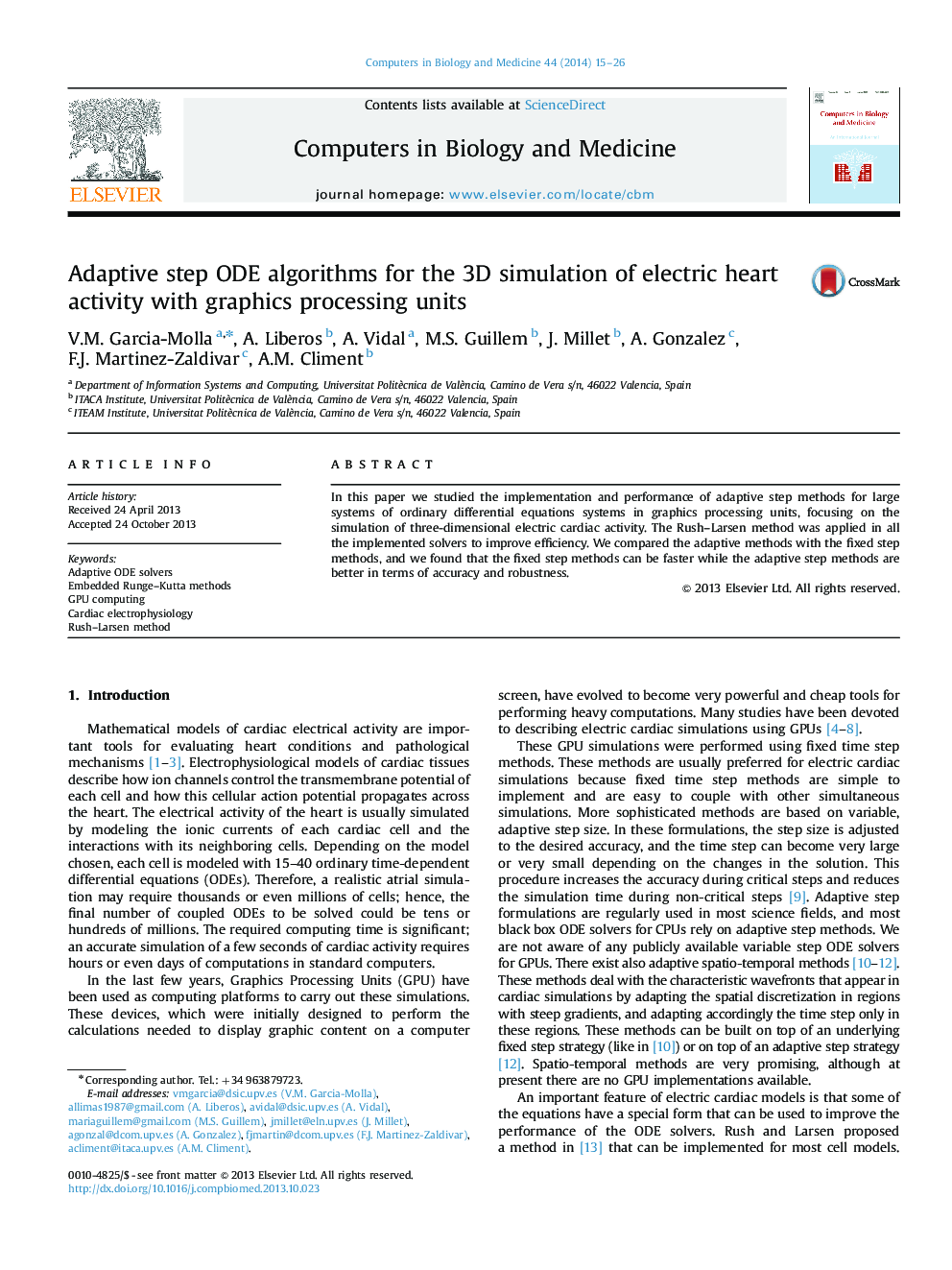 Adaptive step ODE algorithms for the 3D simulation of electric heart activity with graphics processing units