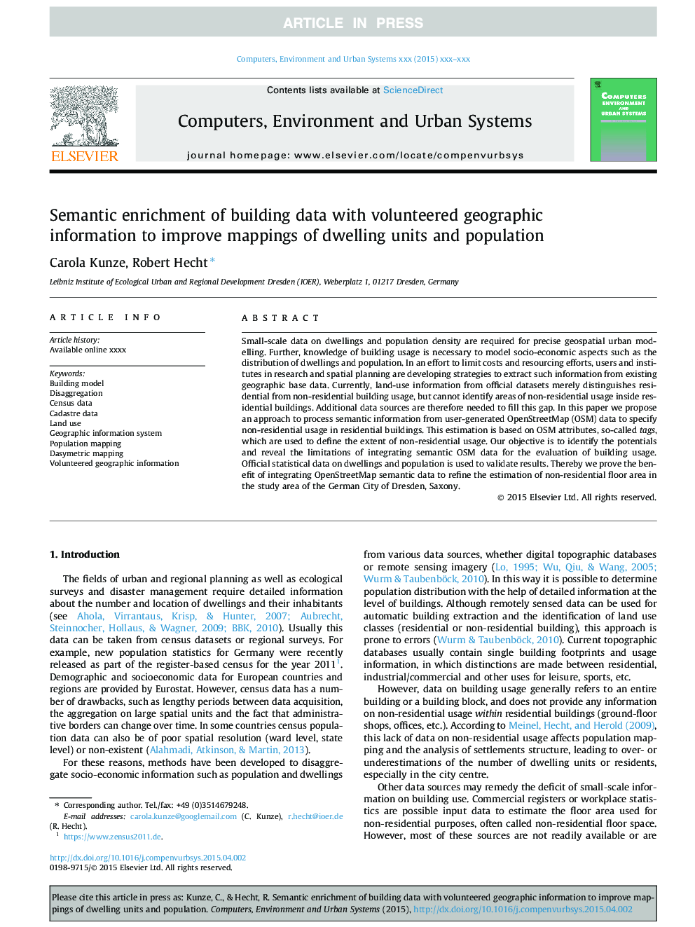 Semantic enrichment of building data with volunteered geographic information to improve mappings of dwelling units and population