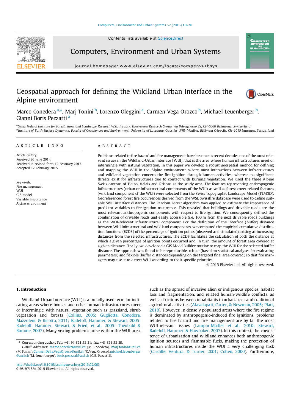 Geospatial approach for defining the Wildland-Urban Interface in the Alpine environment