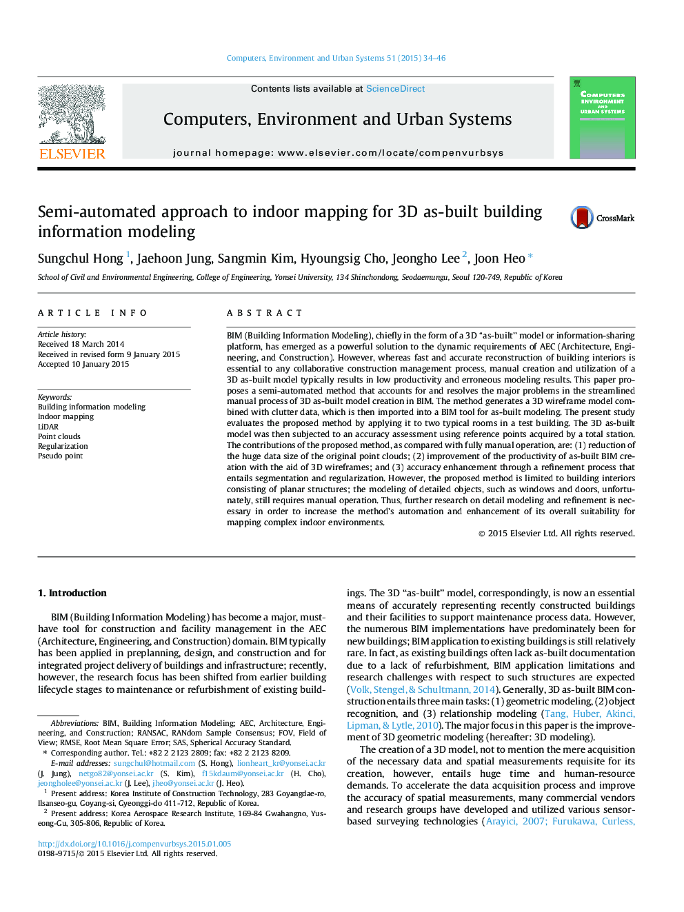 Semi-automated approach to indoor mapping for 3D as-built building information modeling