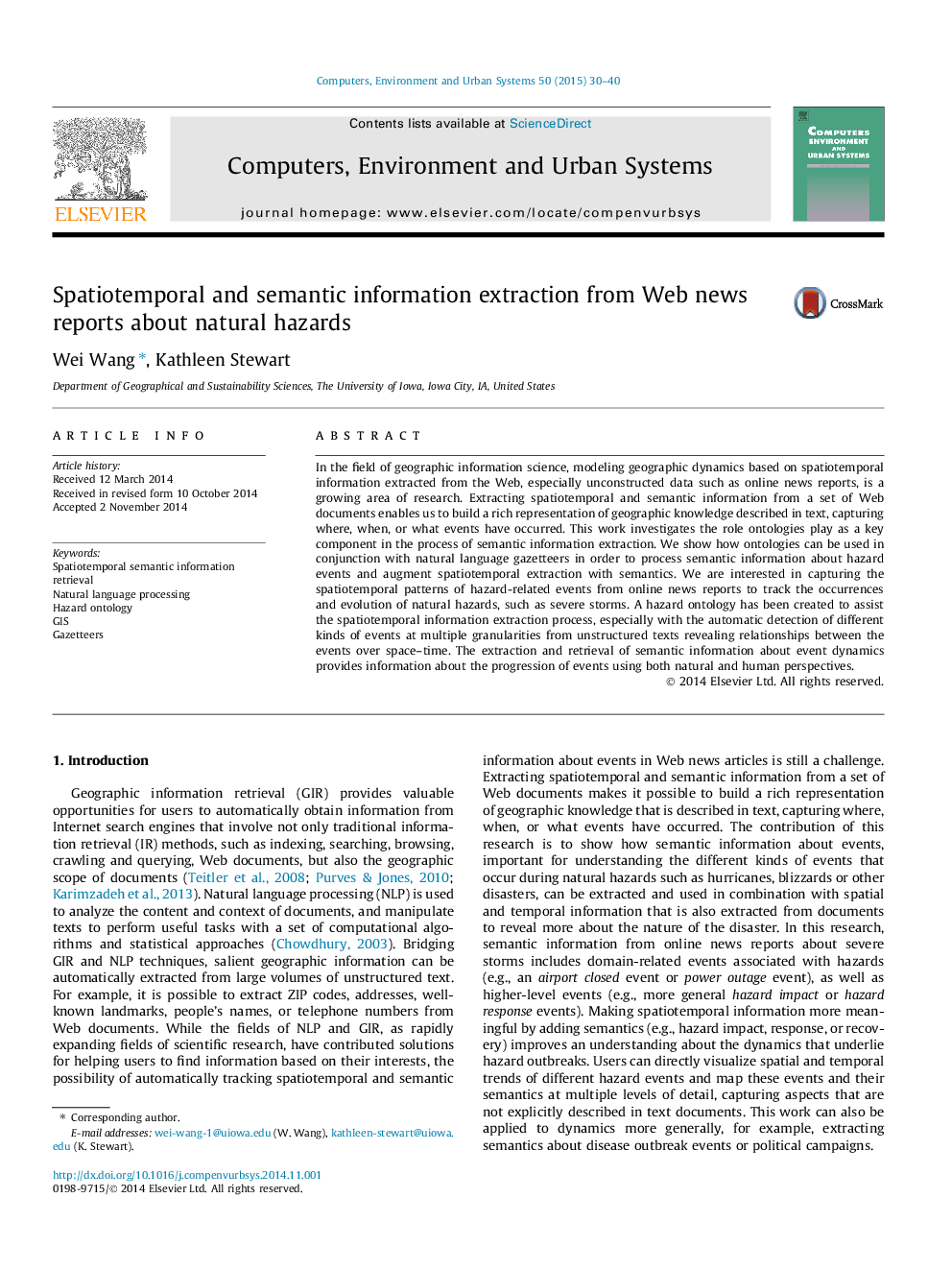 Spatiotemporal and semantic information extraction from Web news reports about natural hazards