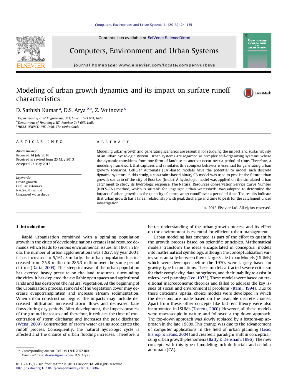 Modeling of urban growth dynamics and its impact on surface runoff characteristics