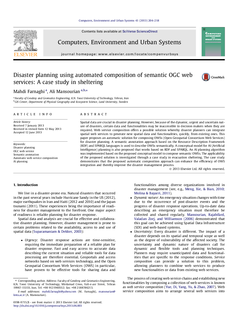 Disaster planning using automated composition of semantic OGC web services: A case study in sheltering