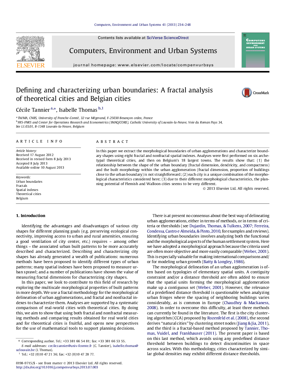 Defining and characterizing urban boundaries: A fractal analysis of theoretical cities and Belgian cities