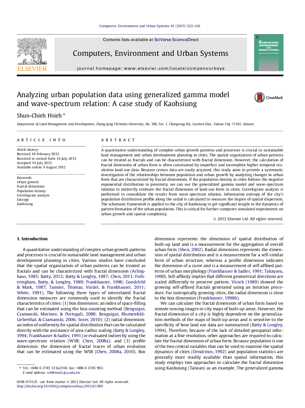 Analyzing urban population data using generalized gamma model and wave-spectrum relation: A case study of Kaohsiung