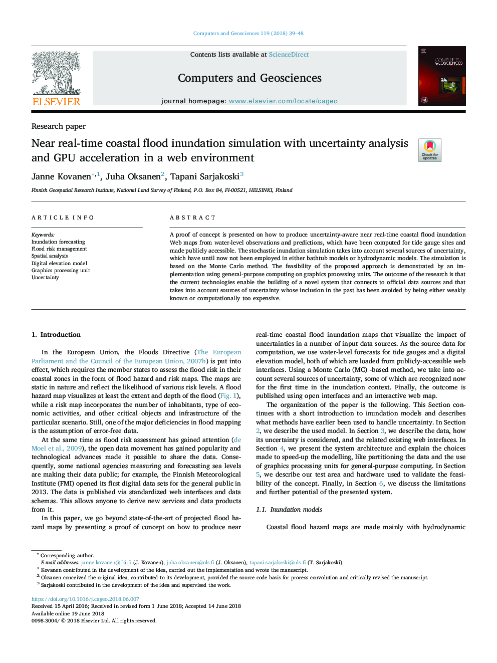 Near real-time coastal flood inundation simulation with uncertainty analysis and GPU acceleration in a web environment