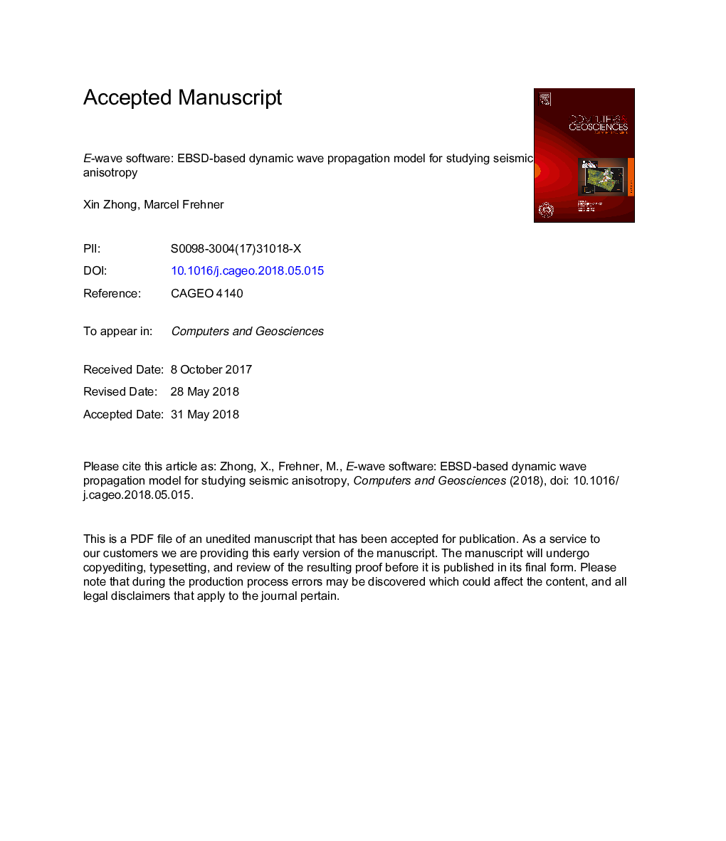 E-Wave software: EBSD-based dynamic wave propagation model for studying seismic anisotropy