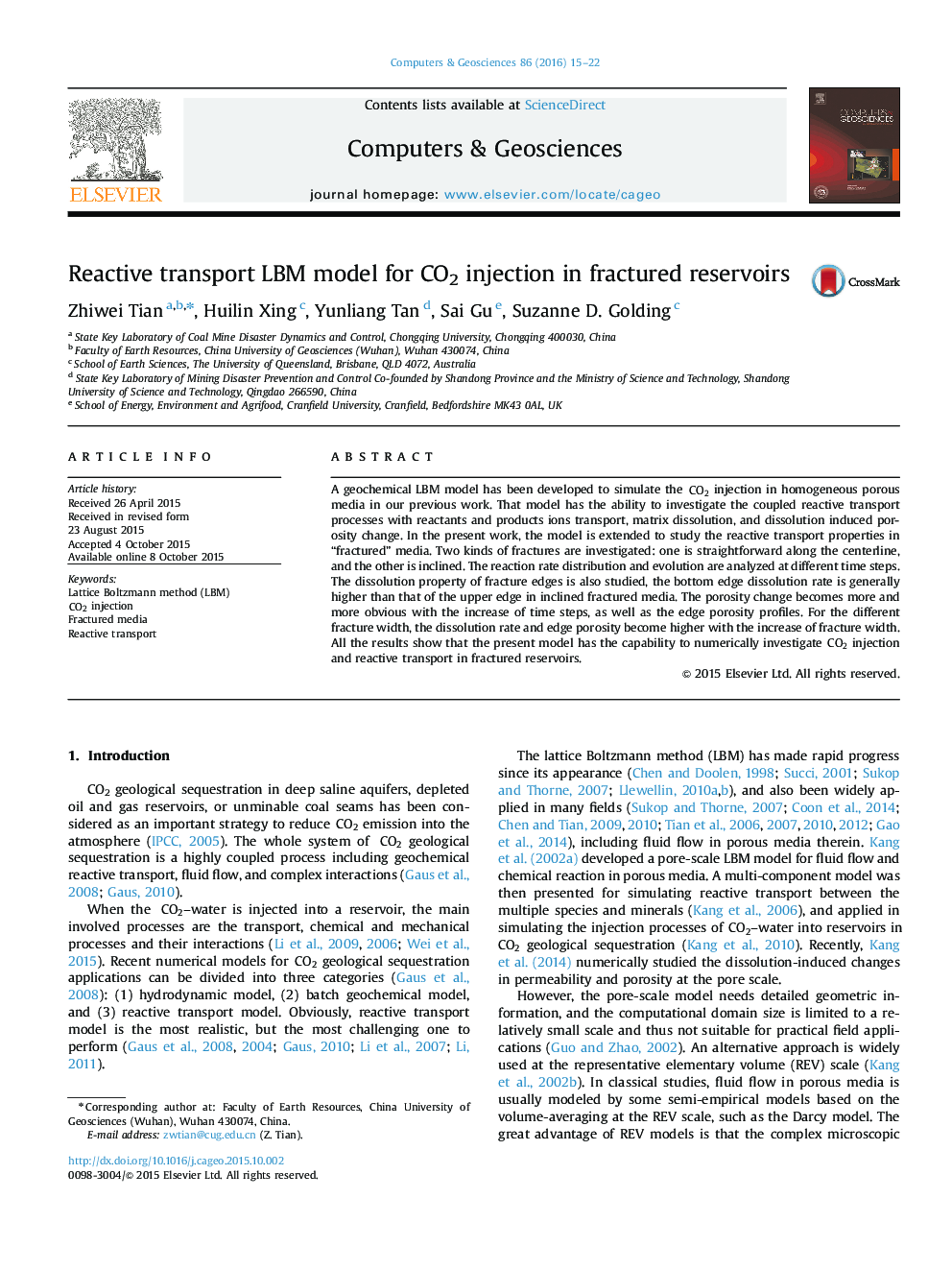 Reactive transport LBM model for CO2 injection in fractured reservoirs