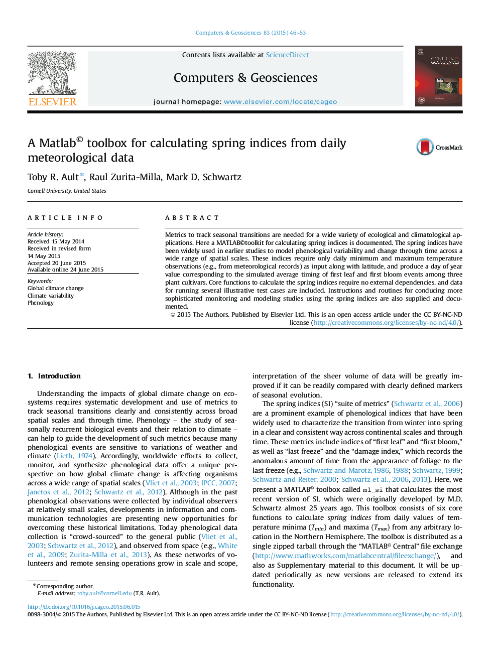 A Matlab© toolbox for calculating spring indices from daily meteorological data