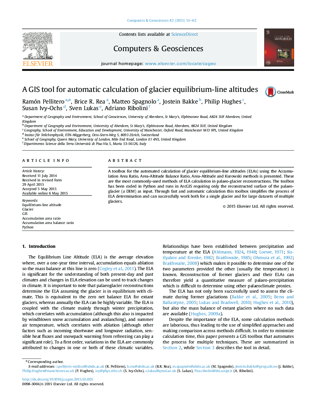 A GIS tool for automatic calculation of glacier equilibrium-line altitudes