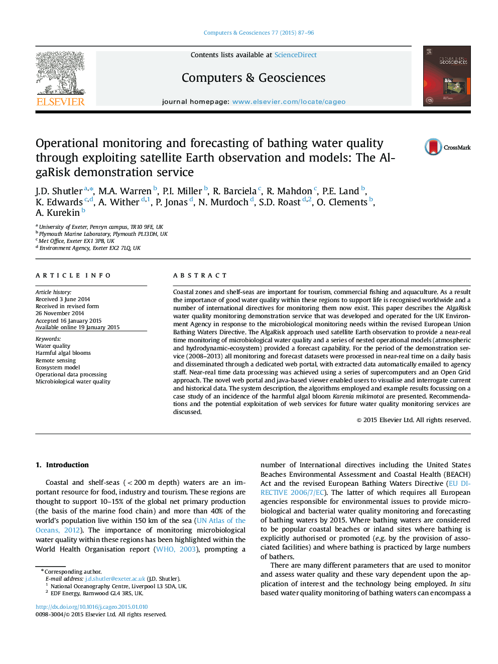 Operational monitoring and forecasting of bathing water quality through exploiting satellite Earth observation and models: The AlgaRisk demonstration service