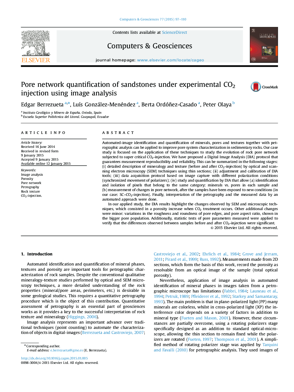 Pore network quantification of sandstones under experimental CO2 injection using image analysis