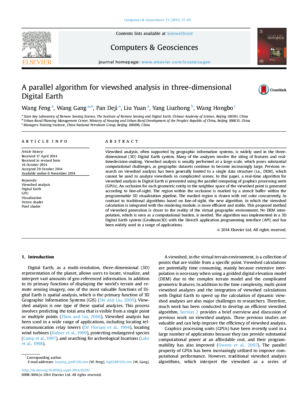 A parallel algorithm for viewshed analysis in three-dimensional Digital Earth