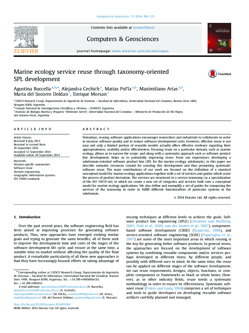 Marine ecology service reuse through taxonomy-oriented SPL development