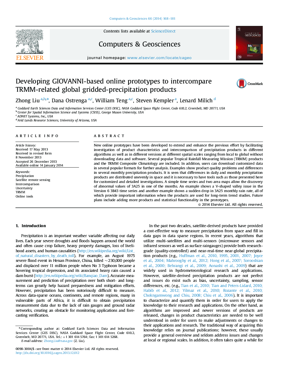 Developing GIOVANNI-based online prototypes to intercompare TRMM-related global gridded-precipitation products