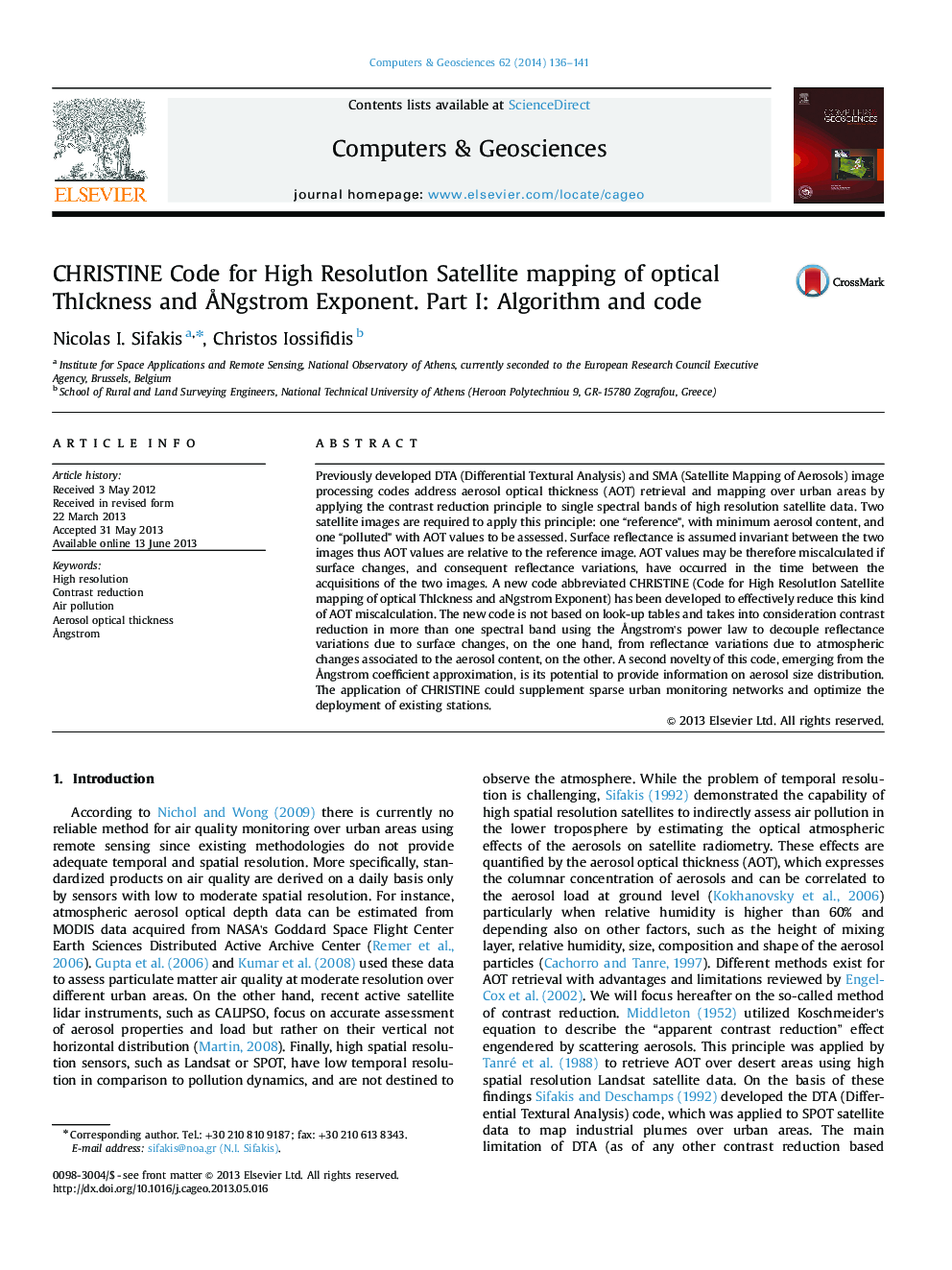 CHRISTINE Code for High ResolutIon Satellite mapping of optical ThIckness and ÃNgstrom Exponent. Part I: Algorithm and code