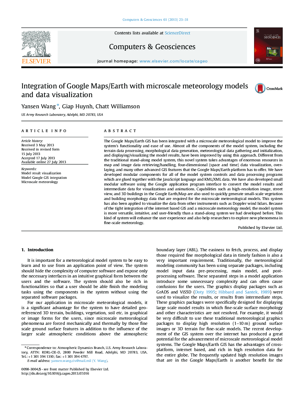 Integration of Google Maps/Earth with microscale meteorology models and data visualization