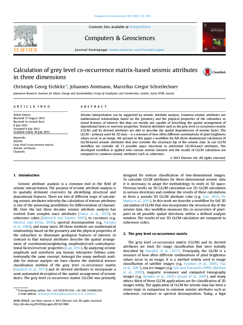 Calculation of grey level co-occurrence matrix-based seismic attributes in three dimensions