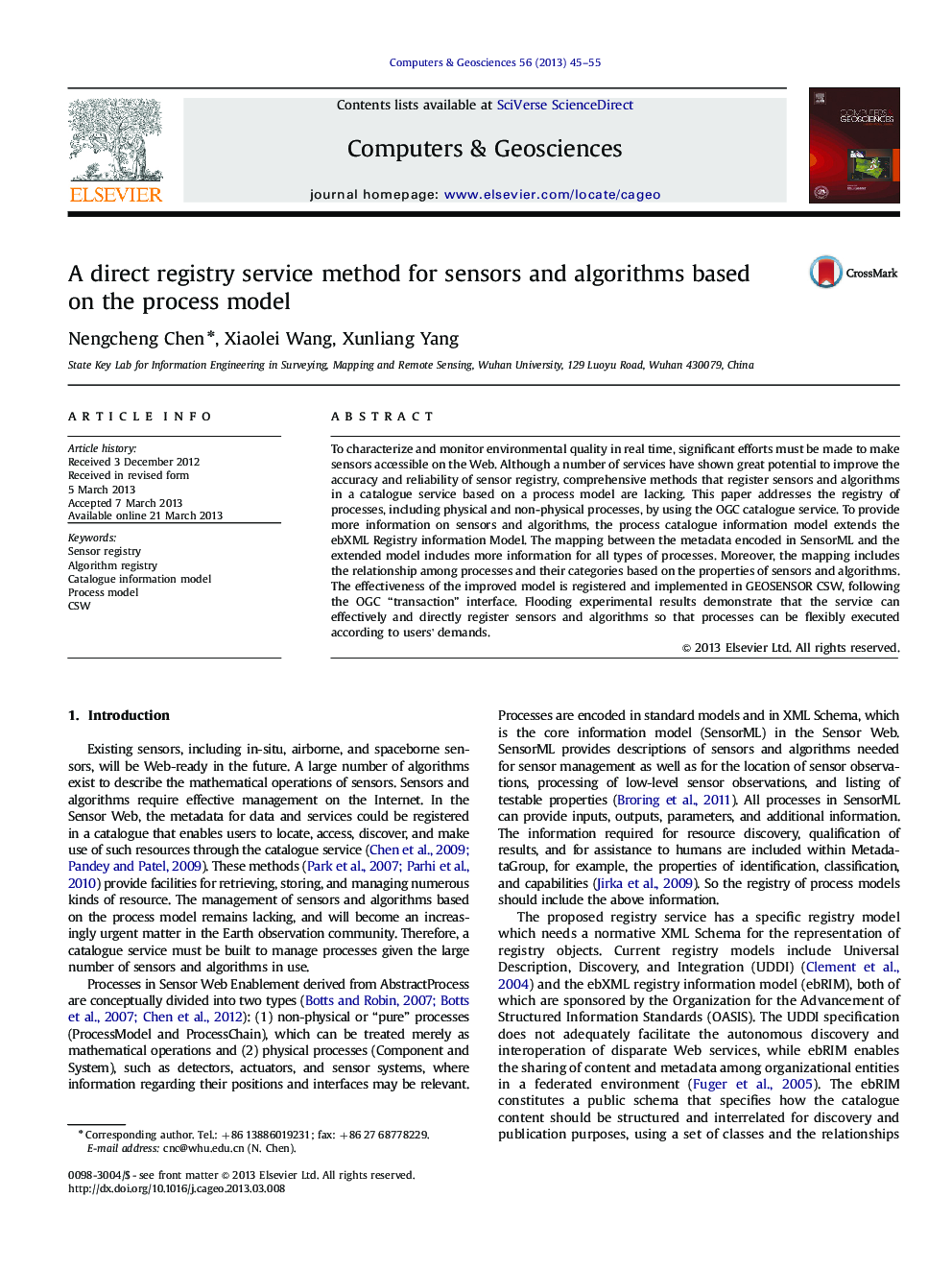 A direct registry service method for sensors and algorithms based on the process model