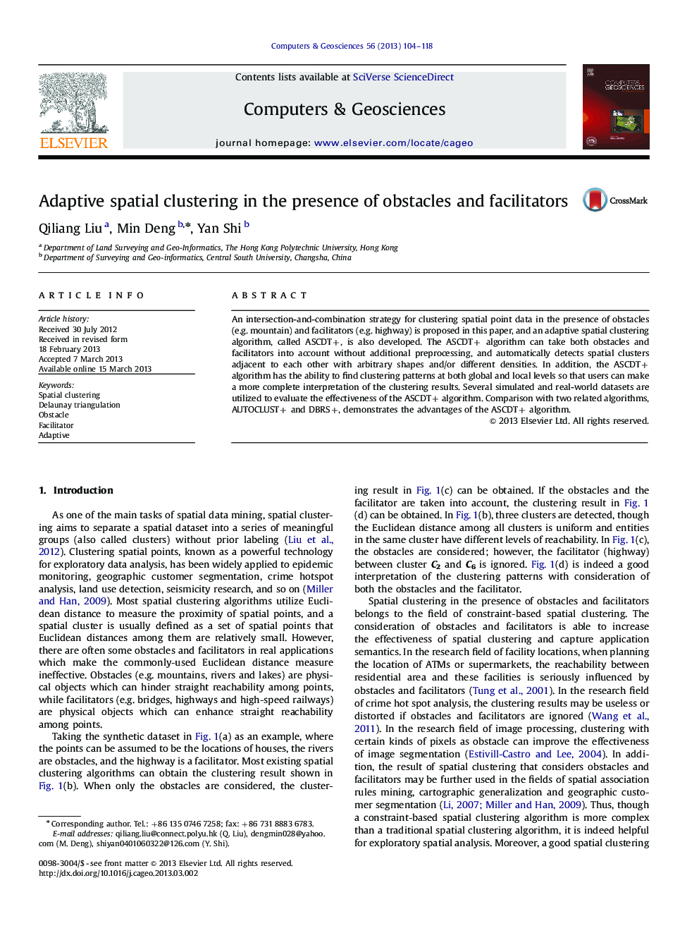 Adaptive spatial clustering in the presence of obstacles and facilitators