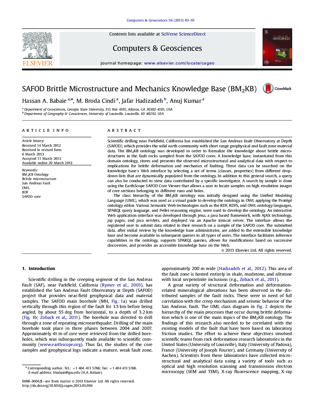 SAFOD Brittle Microstructure and Mechanics Knowledge Base (BM2KB)