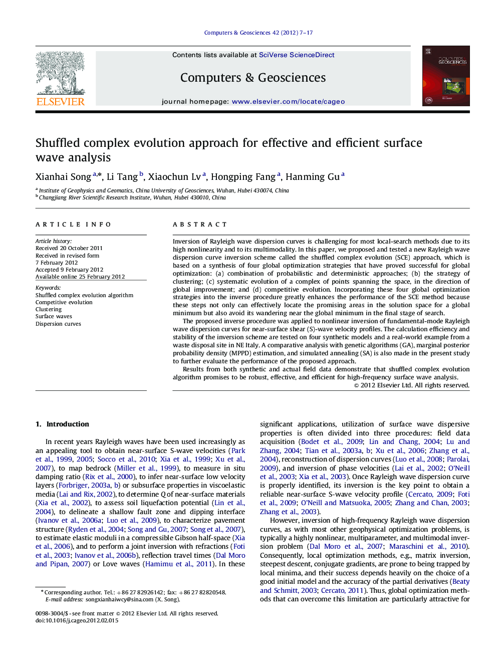 Shuffled complex evolution approach for effective and efficient surface wave analysis