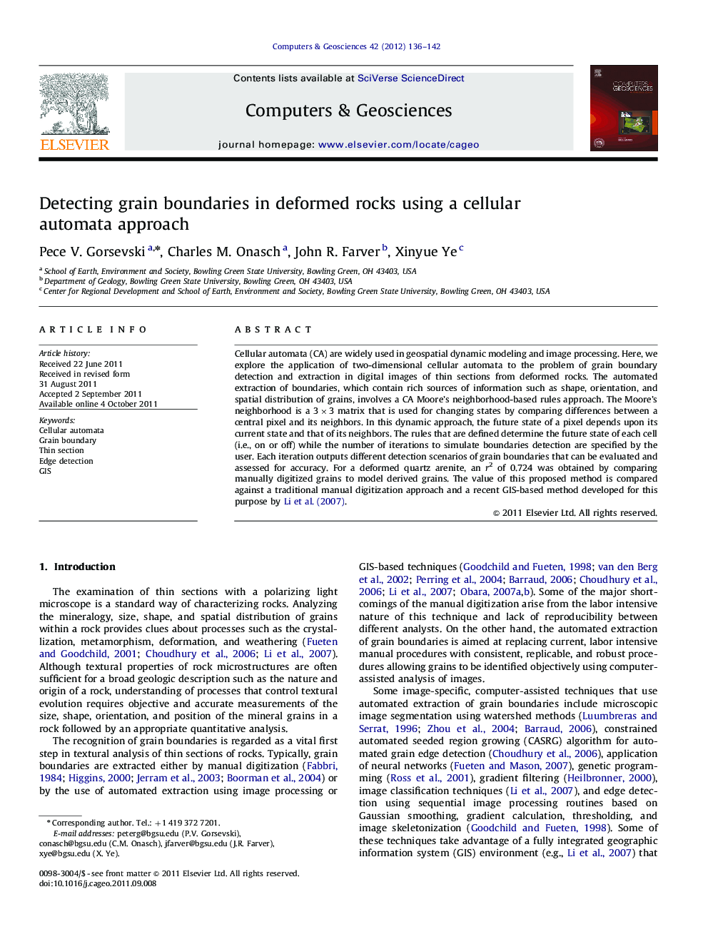 Detecting grain boundaries in deformed rocks using a cellular automata approach