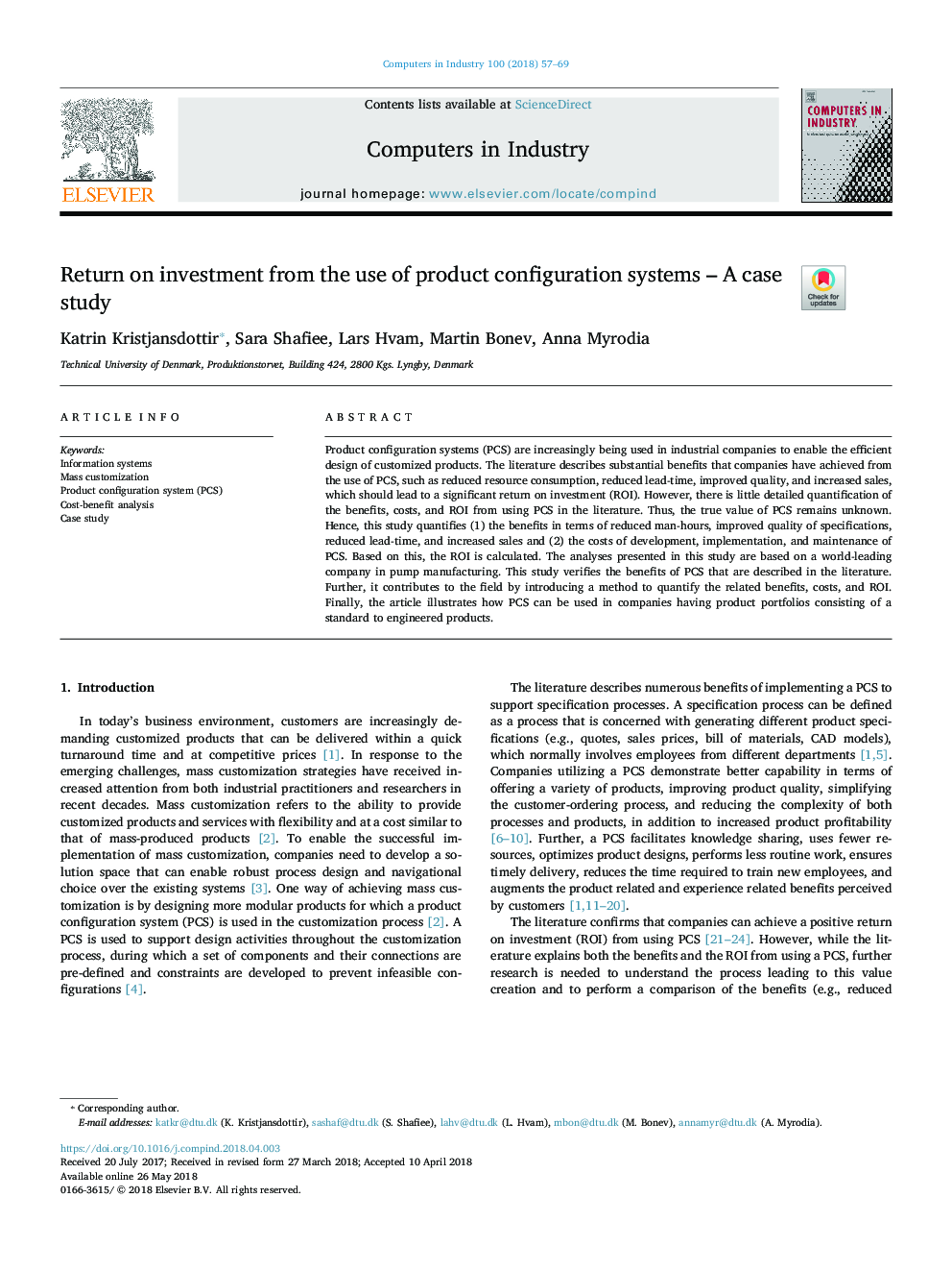 Return on investment from the use of product configuration systems - A case study