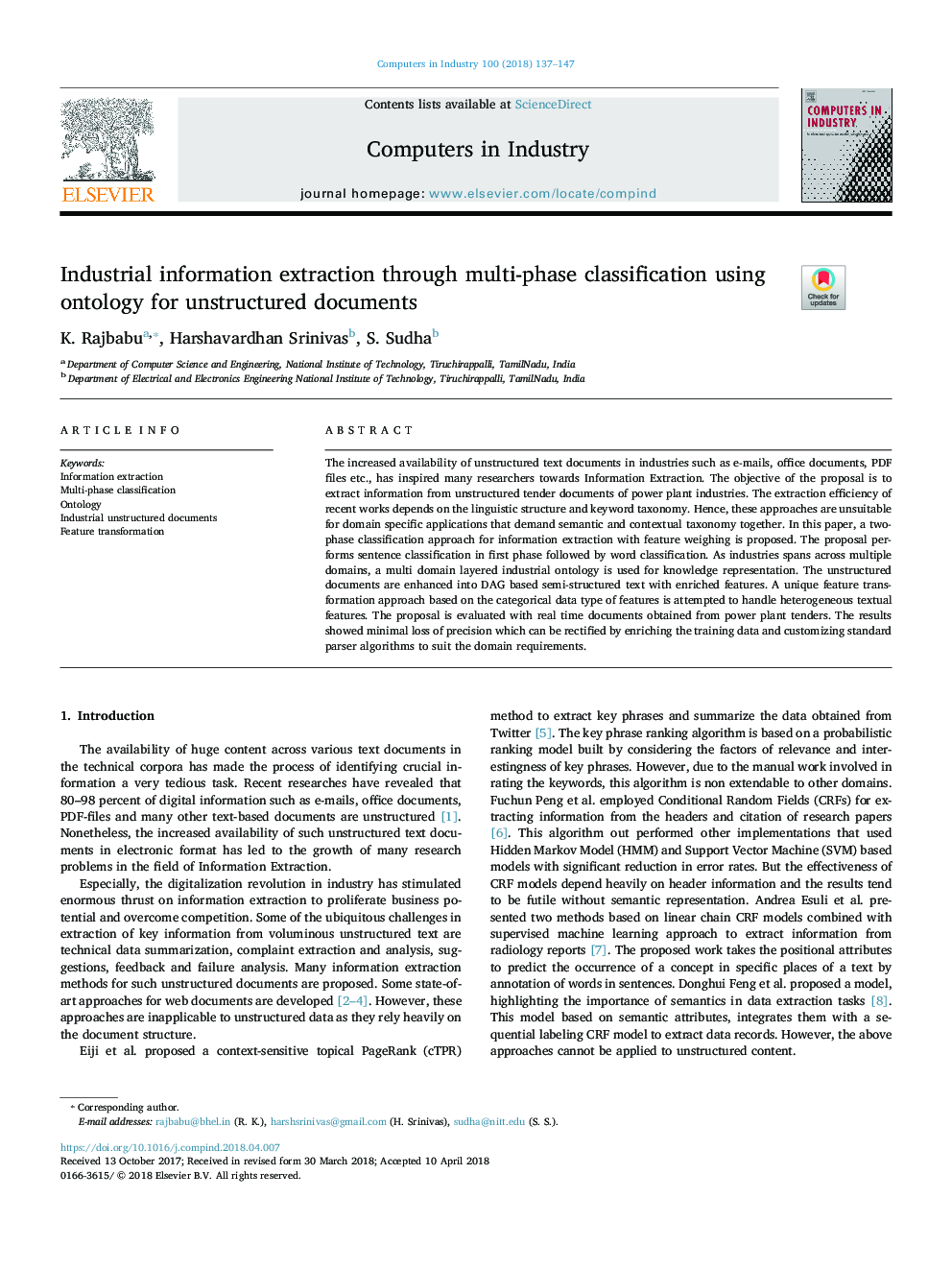 Industrial information extraction through multi-phase classification using ontology for unstructured documents