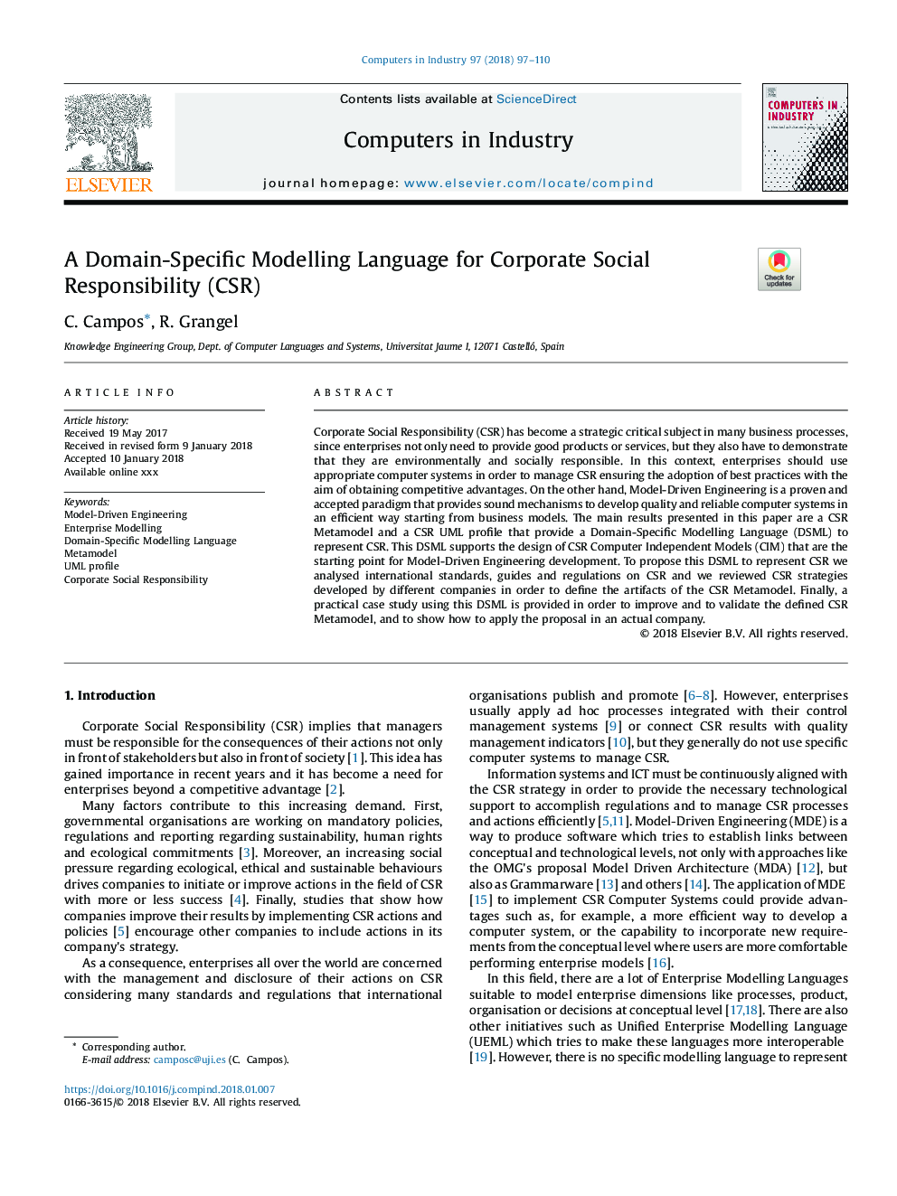 A Domain-Specific Modelling Language for Corporate Social Responsibility (CSR)