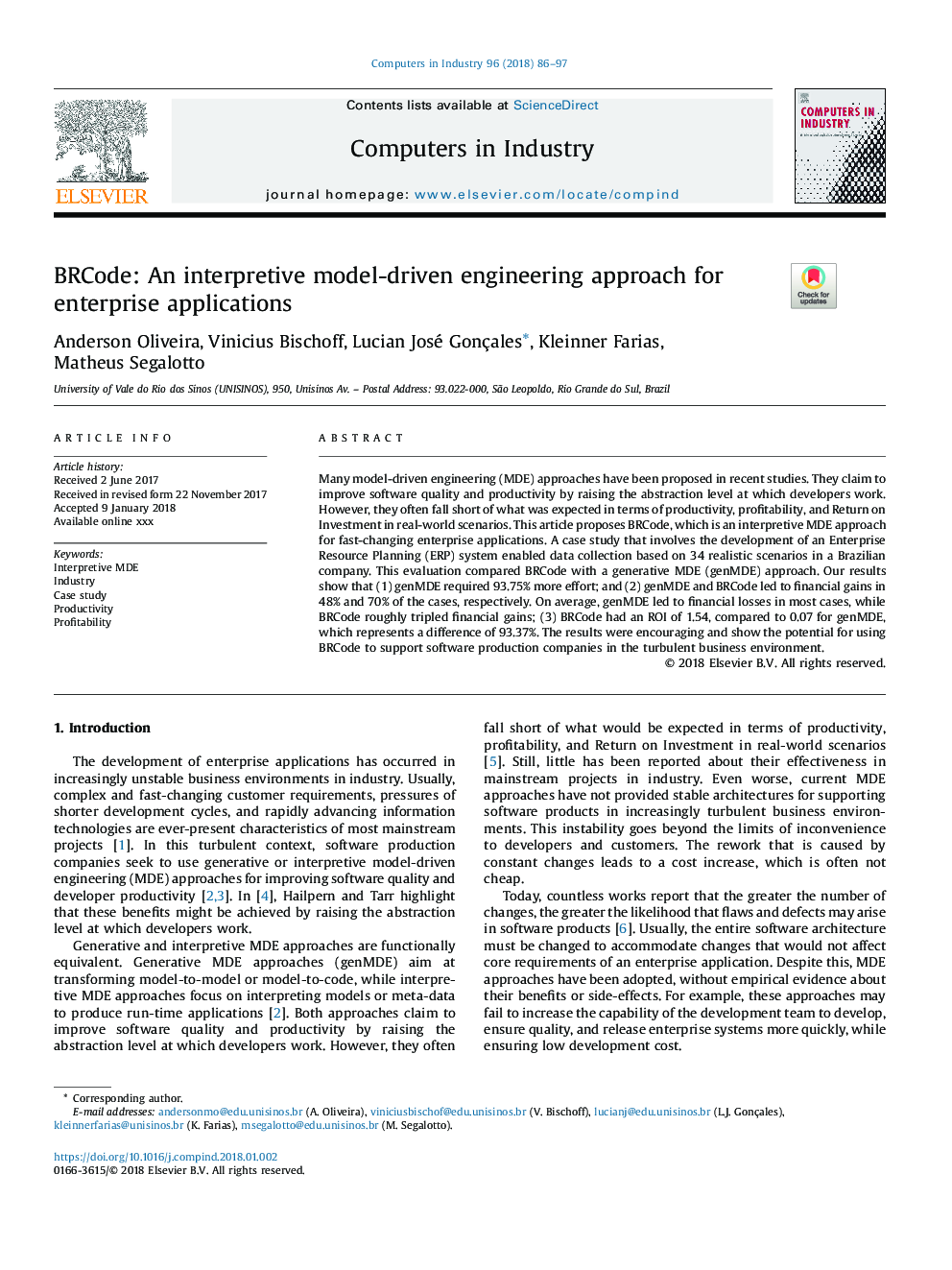 BRCode: An interpretive model-driven engineering approach for enterprise applications