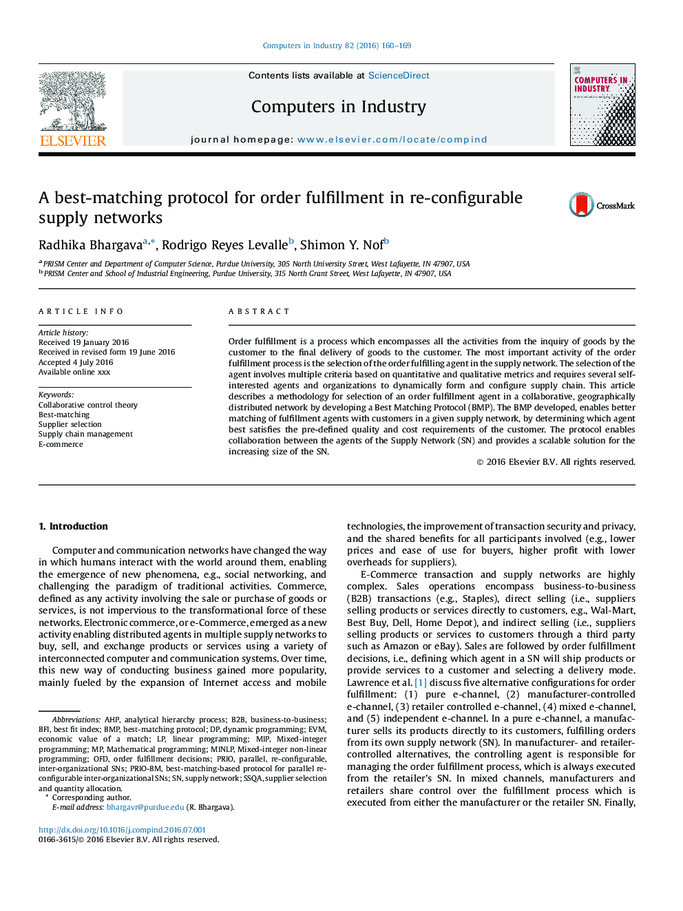 A best-matching protocol for order fulfillment in re-configurable supply networks