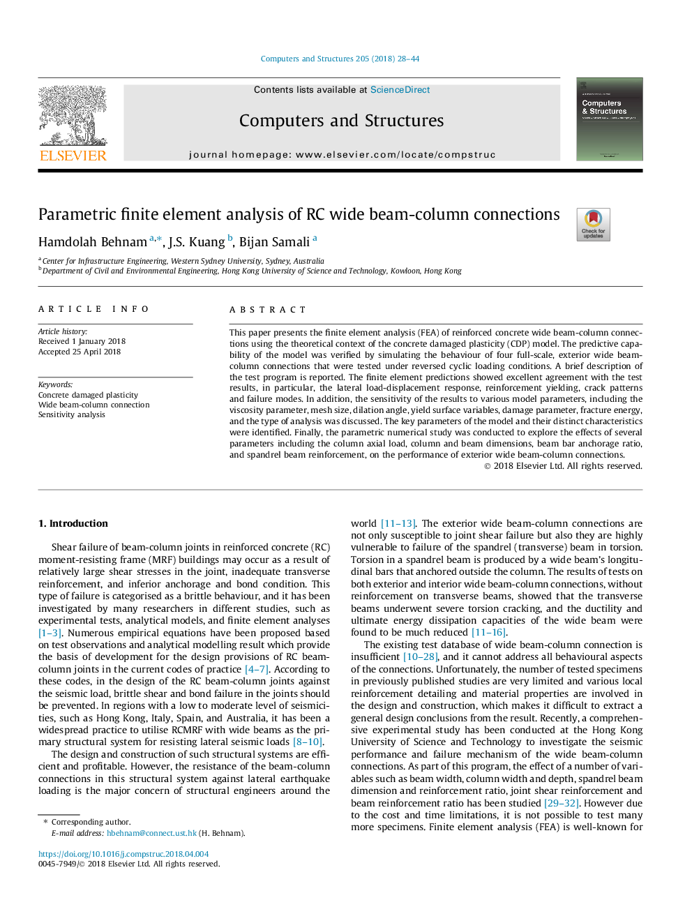 Parametric finite element analysis of RC wide beam-column connections