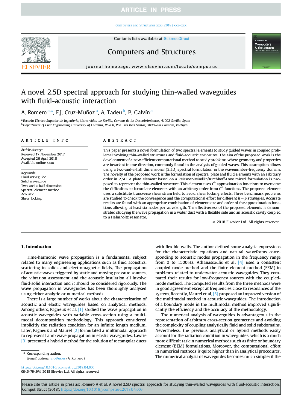 A novel 2.5D spectral approach for studying thin-walled waveguides with fluid-acoustic interaction