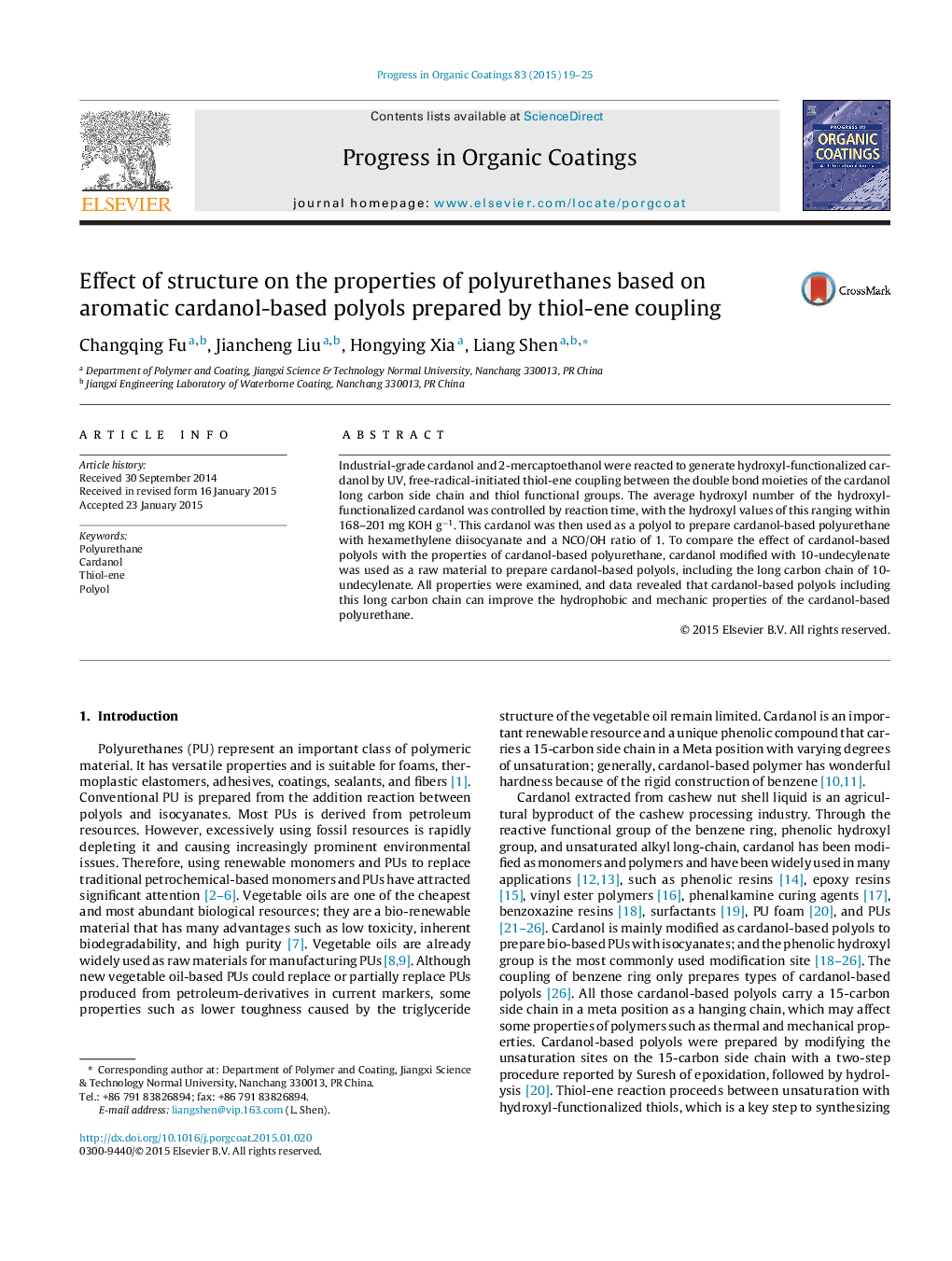اثر ساختار بر خصوصیات پلی اورتان ها بر پایه پلی اورت های مبتنی بر کارانول معطر تهیه شده توسط اتصال تیوالن 