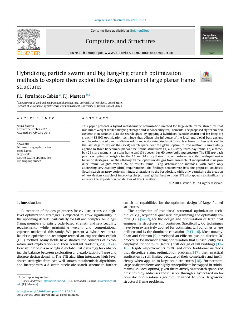 Hybridizing particle swarm and big bang-big crunch optimization methods to explore then exploit the design domain of large planar frame structures